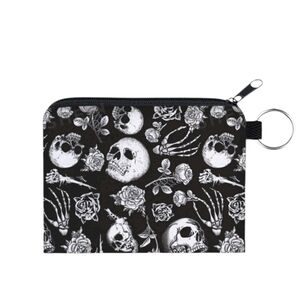 Black Skull & Rose zipper coin purse